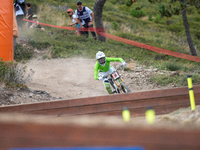 MonikaS Hrastnik of Slovenia competes in the UCI Mountain Bike World Championships Downhill Women's Race in Pal Arinsal, Andorra, on August...