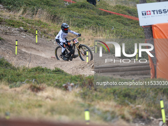 Nina Hoffmann of Germany competes in the UCI Mountain Bike World Championships Downhill Women's Race in Pal Arinsal, Andorra, on August 31,...