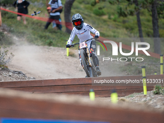 Nina Hoffmann of Germany competes in the UCI Mountain Bike World Championships Downhill Women's Race in Pal Arinsal, Andorra, on August 31,...