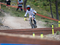 Nina Hoffmann of Germany competes in the UCI Mountain Bike World Championships Downhill Women's Race in Pal Arinsal, Andorra, on August 31,...