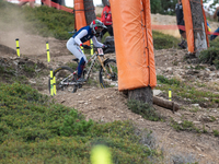 Marine Cabirou of France competes in the UCI Mountain Bike World Championships Downhill Women's Race in Pal Arinsal, Andorra, on August 31,...