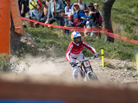 Charlie Hatton of Great Britain competes in the UCI Mountain Bike World Championships Men's Downhill Race in Pal Arinsal, Andorra, on August...