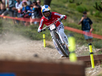 Charlie Hatton of Great Britain competes in the UCI Mountain Bike World Championships Men's Downhill Race in Pal Arinsal, Andorra, on August...