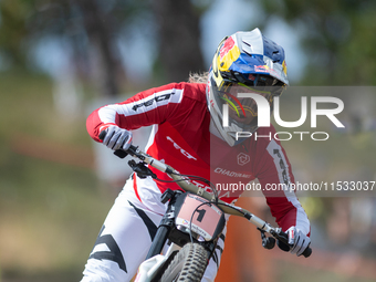 Charlie Hatton of Great Britain competes in the UCI Mountain Bike World Championships Men's Downhill Race in Pal Arinsal, Andorra, on August...