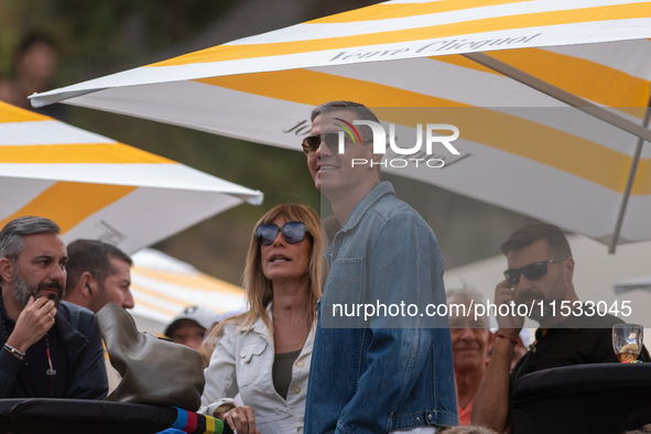 Pedro Sanchez, President of Spain, and his wife Begona Gomez Fernandez visit Andorra during the UCI Mountain Bike World Championships Men Do...