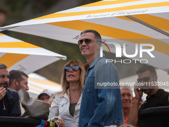 Pedro Sanchez, President of Spain, and his wife Begona Gomez Fernandez visit Andorra during the UCI Mountain Bike World Championships Men Do...