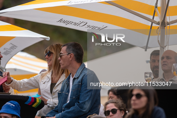 Pedro Sanchez, President of Spain, and his wife Begona Gomez Fernandez visit Andorra during the UCI Mountain Bike World Championships Men Do...