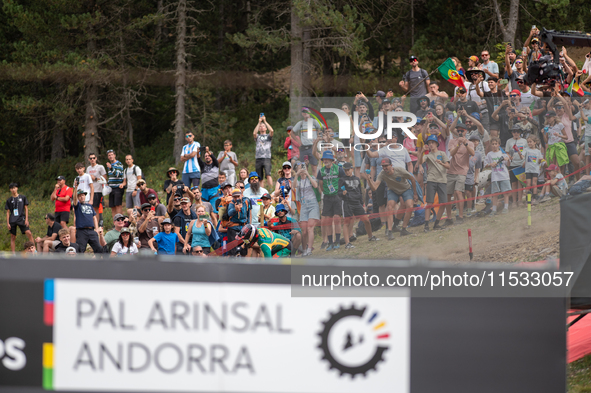 Spectators attend the UCI Mountain Bike World Championships Men Downhill in Pal Arinsal, Andorra, on August 31, 2024. 