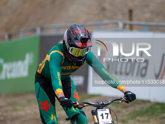 Greg Minnaar of South Africa makes his last descent in the UCI Mountain Bike World Championships Men Downhill in Pal Arinsal, Andorra, on Au...