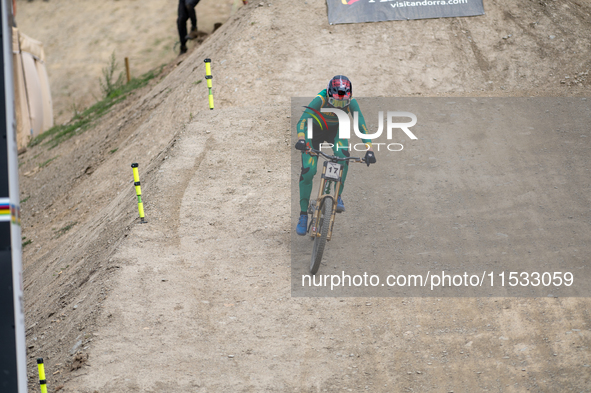 Greg Minnaar of South Africa makes his last descent in the UCI Mountain Bike World Championships Men Downhill in Pal Arinsal, Andorra, on Au...