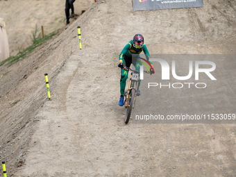 Greg Minnaar of South Africa makes his last descent in the UCI Mountain Bike World Championships Men Downhill in Pal Arinsal, Andorra, on Au...