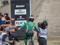 Greg Minnaar of South Africa makes his last descent in the UCI Mountain Bike World Championships Men Downhill in Pal Arinsal, Andorra, on Au...