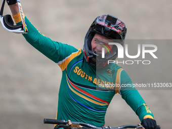 Greg Minnaar of South Africa makes his last descent in the UCI Mountain Bike World Championships Men Downhill in Pal Arinsal, Andorra, on Au...