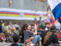 France fans attend the UCI Mountain Bike World Championships Men Downhill in Pal Arinsal, Andorra, on August 29, 2024. (