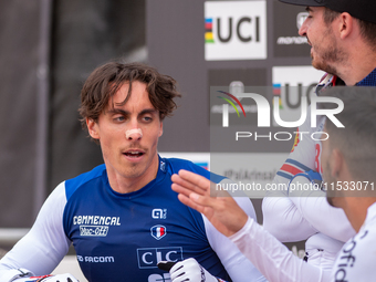 Amaury Pierron of France participates in the UCI Mountain Bike World Championships Men Downhill in Pal Arinsal, Andorra, on August 31, 2024....