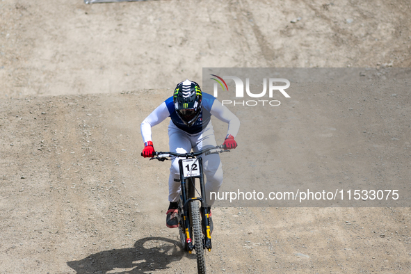 Thibaut Daprela of France participates in the UCI Mountain Bike World Championships Men Downhill in Pal Arinsal, Andorra, on August 31, 2024...