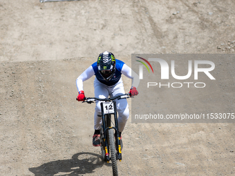 Thibaut Daprela of France participates in the UCI Mountain Bike World Championships Men Downhill in Pal Arinsal, Andorra, on August 31, 2024...