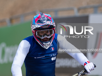 Benoit Coulanges of France competes in the UCI Mountain Bike World Championships Men Downhill in Pal Arinsal, Andorra, on August 31, 2024. (