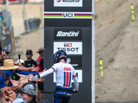 Thibaut Daprela of France participates in the UCI Mountain Bike World Championships Men Downhill in Pal Arinsal, Andorra, on August 31, 2024...