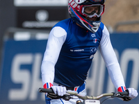 Benoit Coulanges of France competes in the UCI Mountain Bike World Championships Men Downhill in Pal Arinsal, Andorra, on August 31, 2024. (