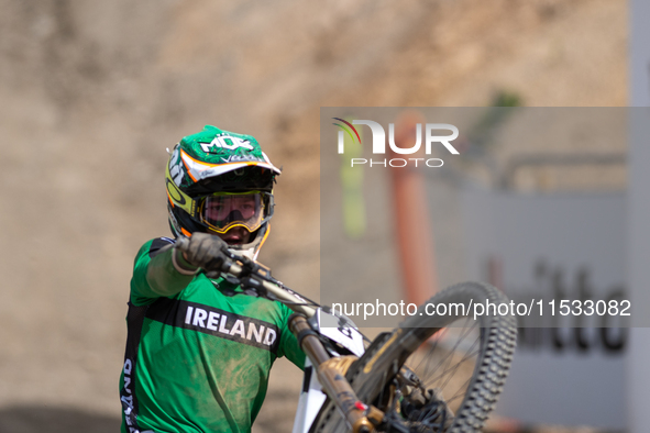 Oisin O Callaghan of Ireland participates in the UCI Mountain Bike World Championships Men Downhill in Pal Arinsal, Andorra, on August 31, 2...