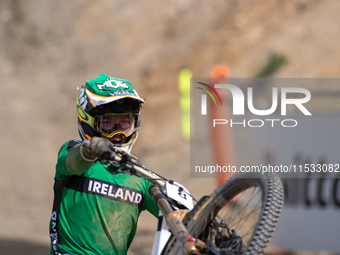 Oisin O Callaghan of Ireland participates in the UCI Mountain Bike World Championships Men Downhill in Pal Arinsal, Andorra, on August 31, 2...