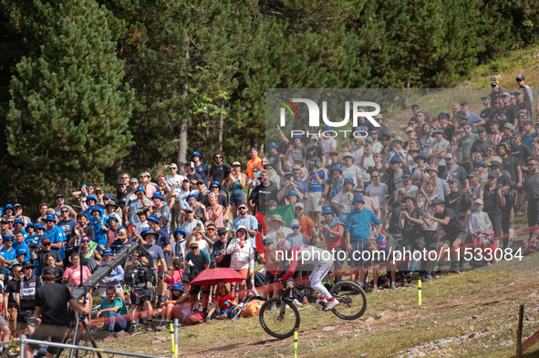 Oisin O Callaghan of Ireland participates in the UCI Mountain Bike World Championships Men Downhill in Pal Arinsal, Andorra, on August 31, 2...