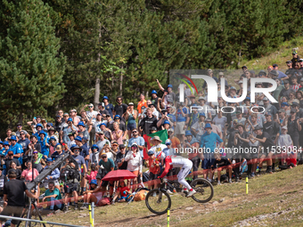 Oisin O Callaghan of Ireland participates in the UCI Mountain Bike World Championships Men Downhill in Pal Arinsal, Andorra, on August 31, 2...