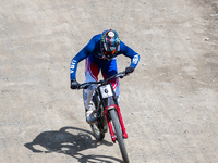 Luca Shaw of the USA participates in the UCI Mountain Bike World Championships Men Downhill in Pal Arinsal, Andorra, on August 31, 2024. (