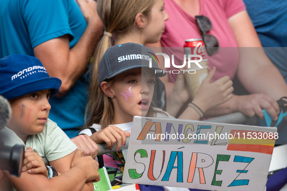 Angel Suarez fans attend the UCI Mountain Bike World Championships Men Downhill in Pal Arinsal, Andorra, on August 31, 2024. 