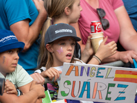 Angel Suarez fans attend the UCI Mountain Bike World Championships Men Downhill in Pal Arinsal, Andorra, on August 31, 2024. (