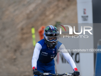 Loris Vergier of France participates in the UCI Mountain Bike World Championships Men Downhill in Pal Arinsal, Andorra, on August 31, 2024....