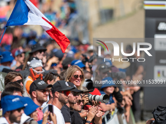 France fans attend the UCI Mountain Bike World Championships Men Downhill in Pal Arinsal, Andorra, on August 31, 2024. (