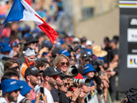 France fans attend the UCI Mountain Bike World Championships Men Downhill in Pal Arinsal, Andorra, on August 31, 2024. (