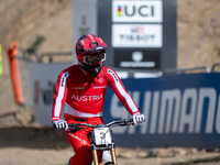 Andreas Kolb of Austria participates in the UCI Mountain Bike World Championships Men Downhill in Pal Arinsal, Andorra, on August 31, 2024....