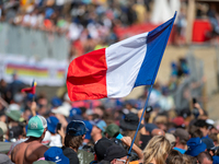 France fans attend the UCI Mountain Bike World Championships Men Downhill in Pal Arinsal, Andorra, on August 31, 2024. (