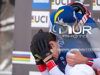 Loris Vergier wins the race in the UCI Mountain Bike World Championships Men Downhill Andorra 2024 in Pal Arinsal, Andorra, on August 31, 20...