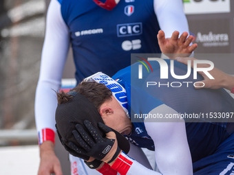 Loris Vergier wins the race in the UCI Mountain Bike World Championships Men Downhill Andorra 2024 in Pal Arinsal, Andorra, on August 31, 20...