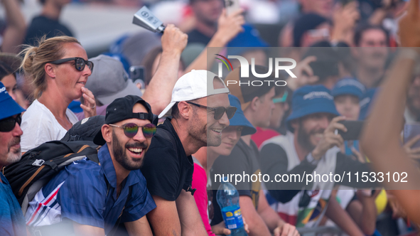 France fans attend the UCI Mountain Bike World Championships Men Downhill in Pal Arinsal, Andorra, on August 31, 2024. 