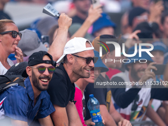 France fans attend the UCI Mountain Bike World Championships Men Downhill in Pal Arinsal, Andorra, on August 31, 2024. (