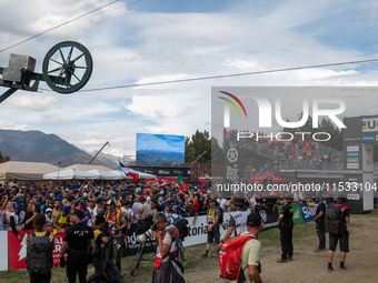 Panorama in the UCI Mountain Bike World Championships Men Downhill in Pal Arinsal, Andorra, on August 31, 2024. (