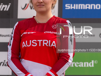 Valentina Holl of Austria competes in the UCI Mountain Bike World Championships Women Downhill in Pal Arinsal, Andorra, on August 31, 2024....