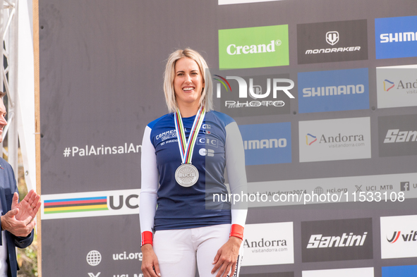 Myriam Nicole of France participates in the UCI Mountain Bike World Championships Women Downhill in Pal Arinsal, Andorra, on August 31, 2024...