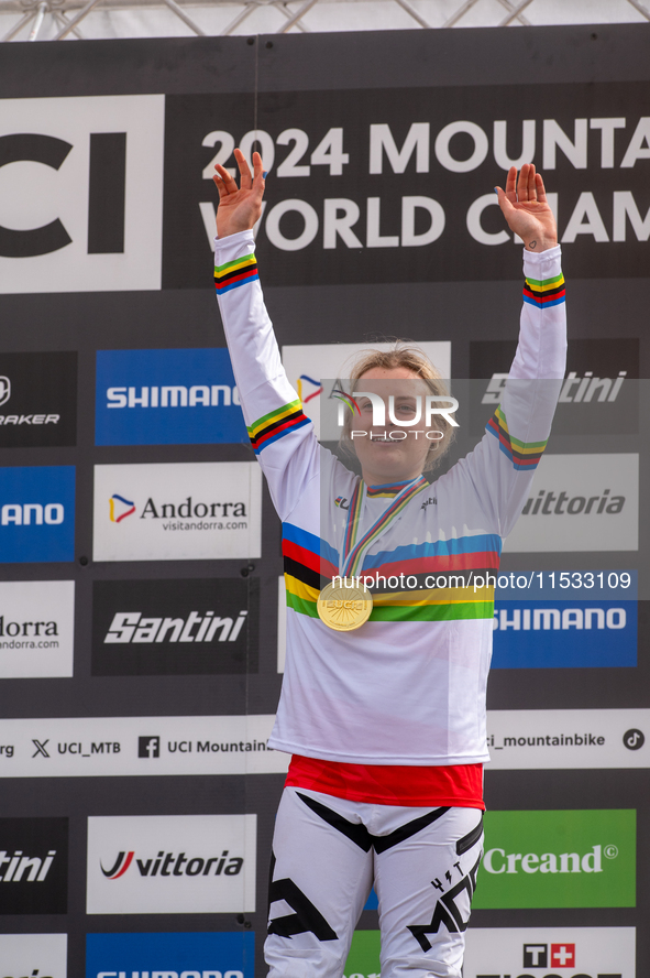 Valentina Holl of Austria participates in the UCI Mountain Bike World Championships Women Downhill in Pal Arinsal, Andorra, on August 29, 20...