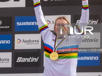 Valentina Holl of Austria participates in the UCI Mountain Bike World Championships Women Downhill in Pal Arinsal, Andorra, on August 29, 20...