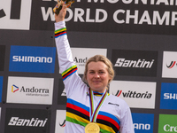 Valentina Holl of Austria competes in the UCI Mountain Bike World Championships Women Downhill in Pal Arinsal, Andorra, on August 31, 2024....