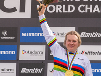 Valentina Holl of Austria competes in the UCI Mountain Bike World Championships Women Downhill in Pal Arinsal, Andorra, on August 31, 2024....