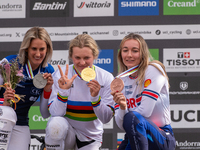 In Pal Arinsal, Andorra, on August 30, 2024, Valentina Hoff of Austria, Tahnee Seagrave of Great Britain, and Myriam Nicole of France partic...