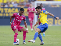 Angel Rodriguez of CD Tenerife battles for the ball during the Liga Hypermotion match between Cadiz CF and CD Tenerife at Nuevo Mirandilla i...