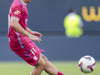 Luismi Cruz of CD Tenerife hits the ball during the Liga Hypermotion match between Cadiz CF and CD Tenerife at Nuevo Mirandilla in Seville,...